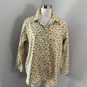 Lands End Womens 18P No Iron Supima Cotton Shirt Sunflower Long Sleeve Blouse